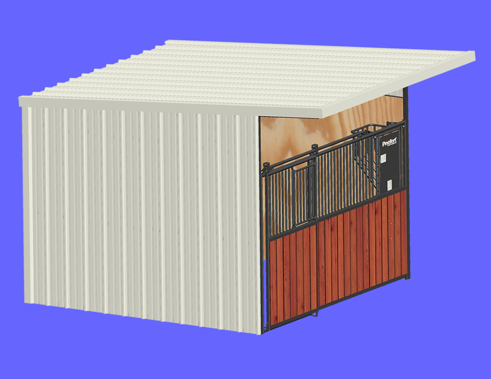 NEW! All-steel Premier All-Weather run-in shelter/mini-barn/covered stall, with or without fronts. Choose from 14 colors!