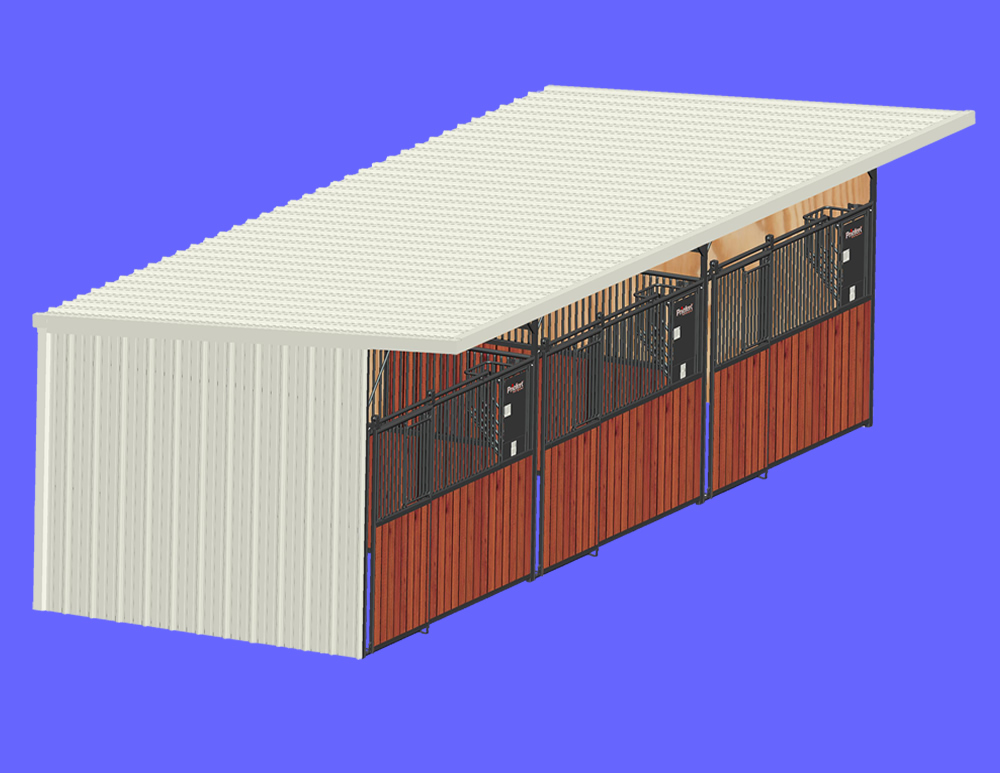 NEW! All-steel Premier All-Weather run-in shelter/mini-barn/covered stall, with or without fronts. Choose from 14 colors!